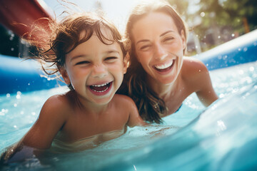 Generative AI picture aquatic excitement concept summer delight vibrant colorful sunny day aqua park family time