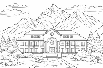 printable picture, coloring book with cozy buildings