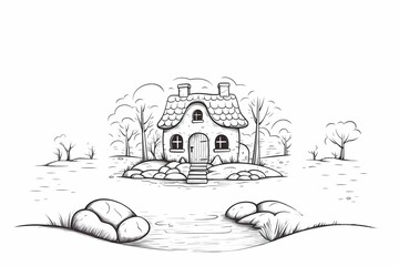 printable picture, coloring book with cozy buildings