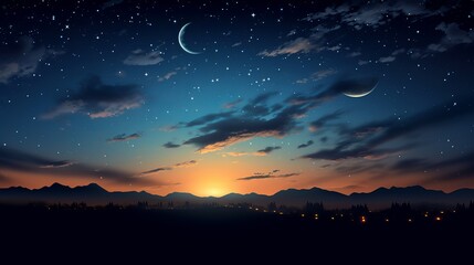 Sky night stars and moon, islamic night, sunset wallpaper