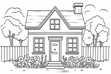 printable picture, coloring book with cozy buildings