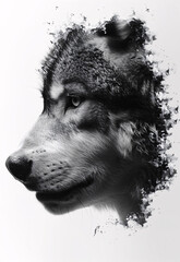 Majestic wolf’s profile merges with a serene, colorful forest landscape 