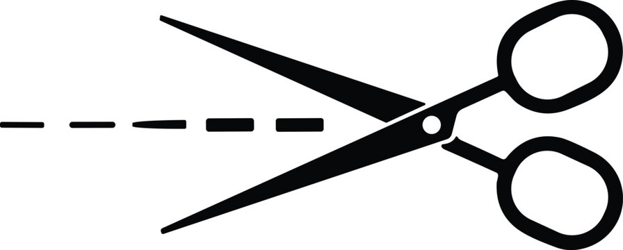 Scissor, trim line icon. paper cut sign. Scissor with cut lines. Flat icon style stock vector.