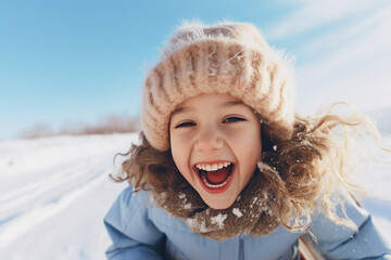 Funny children spending time outdoors winter holidays frosty day Generative AI