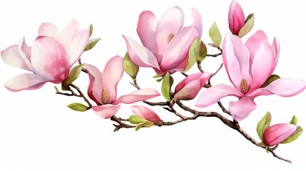 Wildflower magnolia flower in a watercolor style isolated. Full name of the plant: pink magnolia. Aquarelle wild flower for background, texture, wrapper pattern, frame or border - obrazy, fototapety, plakaty