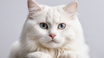 Fototapeta premium Portrait of White siberian cat on grey background