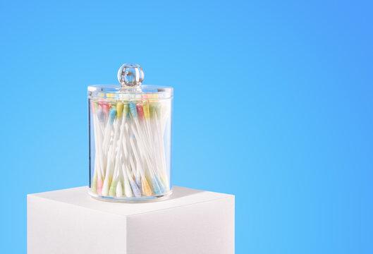 Ear sticks. Cosmetics and make up. Copy space for text.