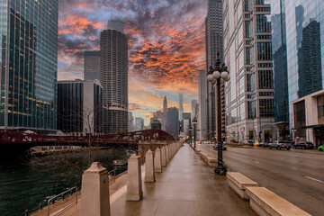 Chicago City riverside view in USA - obrazy, fototapety, plakaty