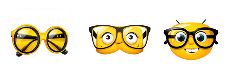 Cartoon rendering nerd glasses emoji yello, Isolated Transparent Background Images, PNG