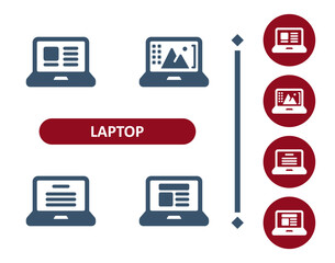 Laptop Icons. Computer, Website, Photo Editing, Webpage, Online, Internet Icon