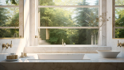 Bathroom with windows to the garden