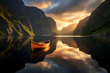 Papier Peint photo Europe du nord Journey through the Majestic Fjord: An Unprecedented View of Surreal Calm, Tranquillity, and Solitude