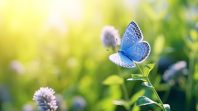 Blue butterfly fly in morning nature