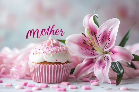  cupcake with the word "mother" on top