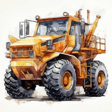 watercolor Construction Vehicle clipart, Generative Ai