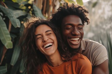 Radiant Love - Cheerful Interracial Couple in Nature