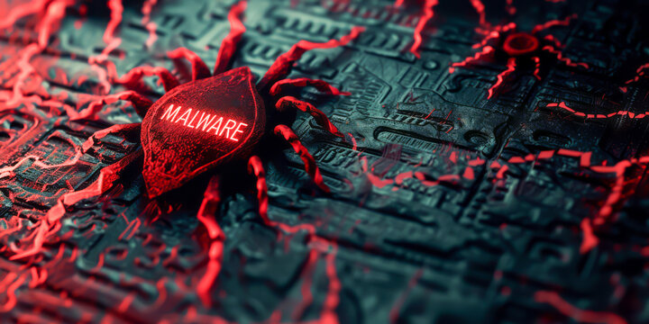 "MALWARE" written on abstract background with motherboards and circuits