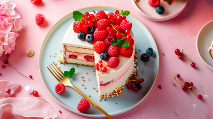Obraz na płótnie Canvas tasty cake with berries on the table