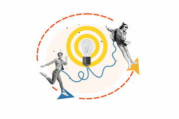 Creative collage picture illustration black white filter two beautiful cheerful activity young woman party exclusive white background