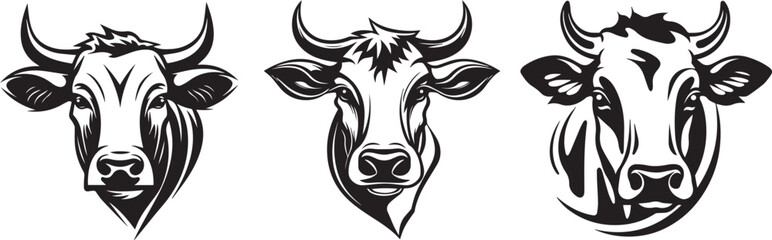 cow heads, vector graphics without colors shapes