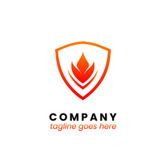 Fire logo with shield concept design template