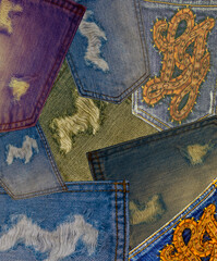 Jeans demin in blue background with stripe textile