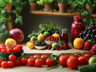 Obraz na płótnie Canvas Assorted vegetables and fruits Generative AI