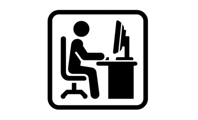 Person at the computer symbol. Computer work icon. Office work sign. Remote work symbol. Isolated. Transparent Background Cut Out