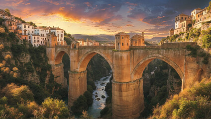  Ronda bridge over the river  Spain  - obrazy, fototapety, plakaty