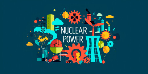 sign with "NUCLEAR POWER" written, ECOLOGY concept, isolated background