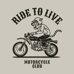 Tiger Mascot Motorcycle Badge badge, label, logo, t-shirt graphic in Vintage Hand Drawn vector illustration