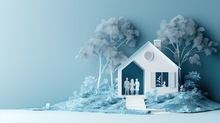 3D render of a family home representing the mortgage concept. papercut.