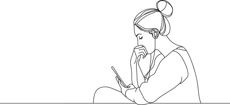 recommend clip art: continuous single line drawing  of  a Woman using cellphone vector illustration, Minimalist line art