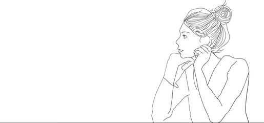 continuous single line drawing  of  a Young businesswoman thinking by looking away vector,  professional female,  thoughtful lady entrepreneur minimalist line art drawing
