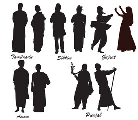 silhouettes of people of different states of india