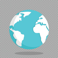 Vector creative flat style globe earth in blue and white colors. Isolated on white background. Globe earth isolated on transparent background. Geography and ecology concept design element.