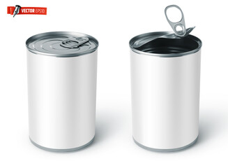 Vector realistic illustration of tin cans on a white background.