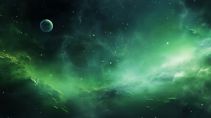 Green fog space star-field nebula and planet