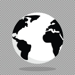 Vector Globe Earth in Black and White Color Isolated on Transparent Background.