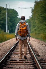 Man walk away on railroad