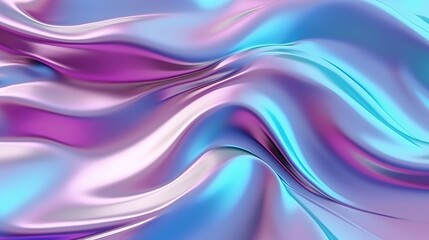 Fototapeta premium Holographic iridescent surface wrinkled vaporwave wavy abstract blurred background. Texture with multiple colors of webpunk in 80's style. Retro creative concept.