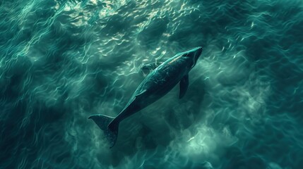 Fototapeta premium whale swims in the water, jumps out of the water against the background of ice. Background with the image of cart animals for advertising travel, scuba diving, desktop wallpaper.