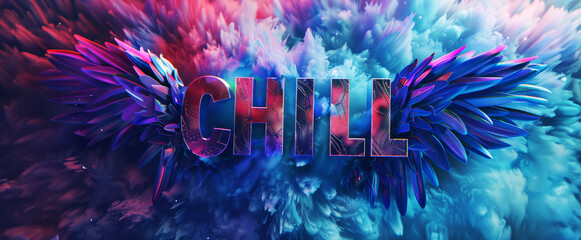 Inscriptions of the word  "chill" on abstract background. Template for a card, poster, banner, T-shirt print, pin, badge, patch.