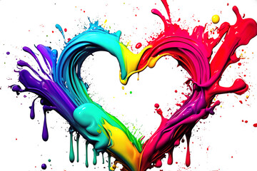 splash from rainbow colors paint in heart shape love - 740085777