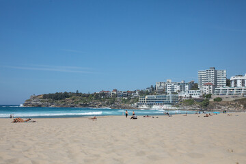 Overlooking the waters of the Tasman sea from the squeaky sands of Bondi beach in Sydney,...