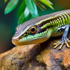 Fototapeta premium Close-up of an Olive tree skink on a rock, Indonesia