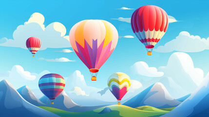 Fototapeta premium Group of hot air balloons flying through blue sky. Generative AI