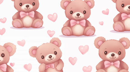 Fototapeta premium Set of teddy bears with hearts on a white background. Generative AI