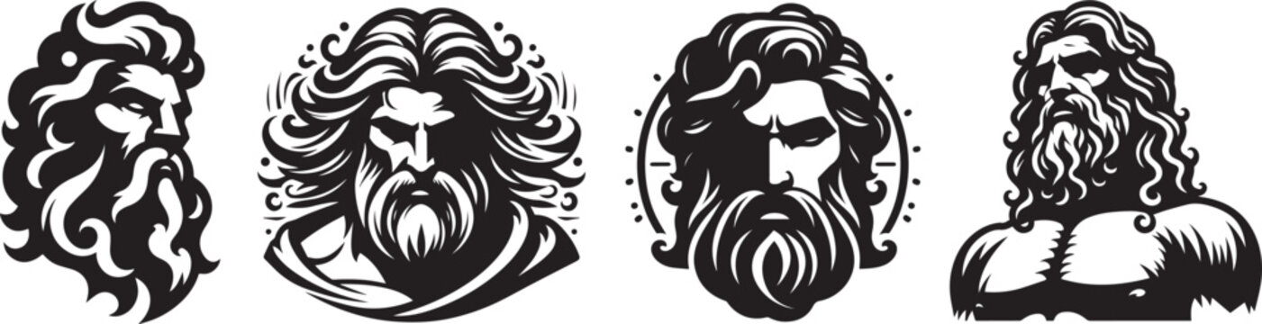 silhouette head of greek god Zeus in retro logo style