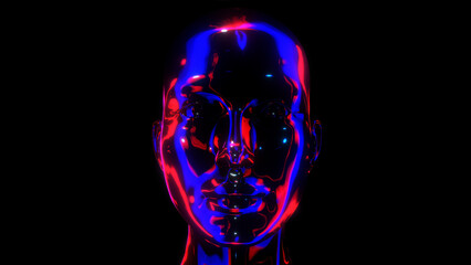 Reflective Glass Head with Red and Blue 03